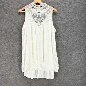 J For Justify Blouse Women XL White Floral Crochet Lined Sleeveless Rayon Casual